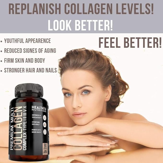 Premium Multi Collagen Peptides Pills - Hydrolyzed Collagen Capsules for Men and Women Types 1 2 3 5 10 - Collagen Supplements for Men - Colageno Hidrolizado Pastillas para Hombre Mujer 90 caps