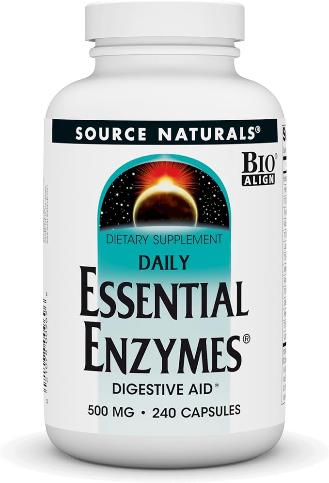 Source Naturals Essential Enzymes 500mg Bio-Aligned Multiple Enzyme Supplement Herbal Defense for Digestion, Gas, Constipation & Bloating Relief - Supports Immune System - 240 Capsules