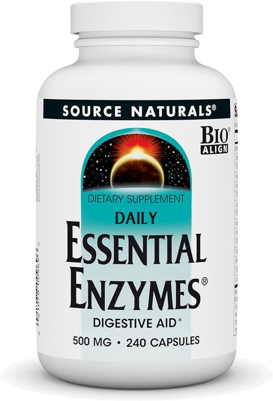 Source Naturals Essential Enzymes 500mg Bio-Aligned Multiple Enzyme Supplement Herbal Defense for Digestion, Gas, Constipation & Bloating Relief - Supports Immune System - 240 Capsules