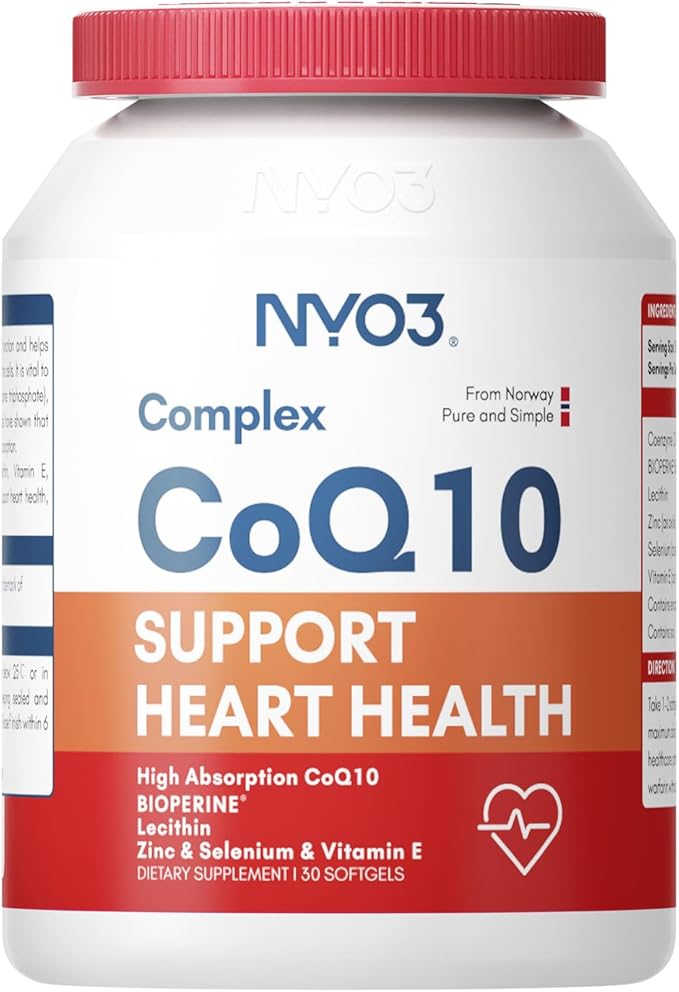 CoQ10 120mg with BioPerine(Black Pepper), Coenzyme Q10 with Vitamins E, Ultra High Absorption Antioxidant Support for Heart Health, Gluten Free, 30 Days Supply