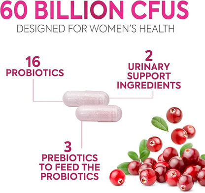 Women Probiotics For Digestive Health - Daily Vaginal PH Balance, Digestive & Feminine Health Support, 50 Billion CFU - 6 Unique Strains for Women - Womens Probiotic With Acidophilus - 60 Capsules