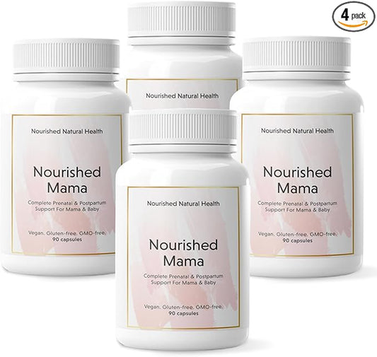 Nourished Mama Prenatal Multi Vitamin - Vegan Multivitamin for Preconception, Pregnancy, Postpartum and Breastfeeding Support - Iron-Free with Methylated Folate & High Dose Choline - 360 Capsules
