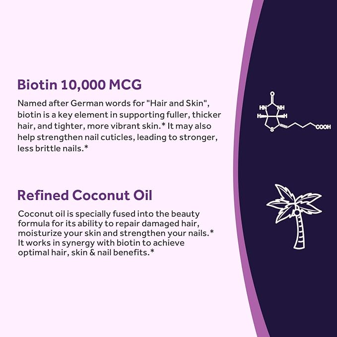 Doctor's Recipes Biotin 10,000 mcg, Hair Growth, Healthy Skin & Nails, Energy Metabolism, Vegetarian-Friendly Biotin, with Coconut Oil, Non-GMO, 3 Month Supply, 90 Vegetarian Softgels