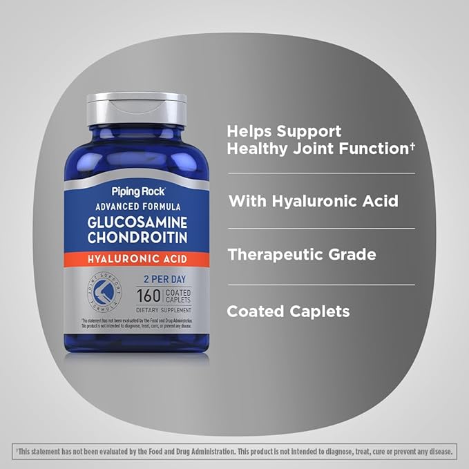 Piping Rock Glucosamine Chondroitin | 160 Caplets | with Hyaluronic Acid | Supplement for Women and Men | Advanced Formula | Non-GMO, Gluten Free