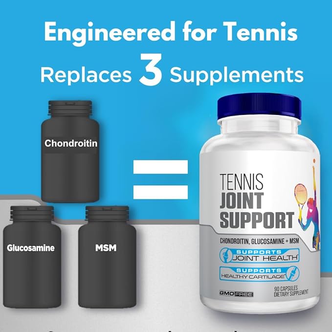Tennis Joint Support Supplement - Healthy Knees, Back, Cartilage, & Joints – Glucosamine Chondroitin MSM- GMP Certified Tennis Supplements and Joint Support for Athletes – 90 Capsules