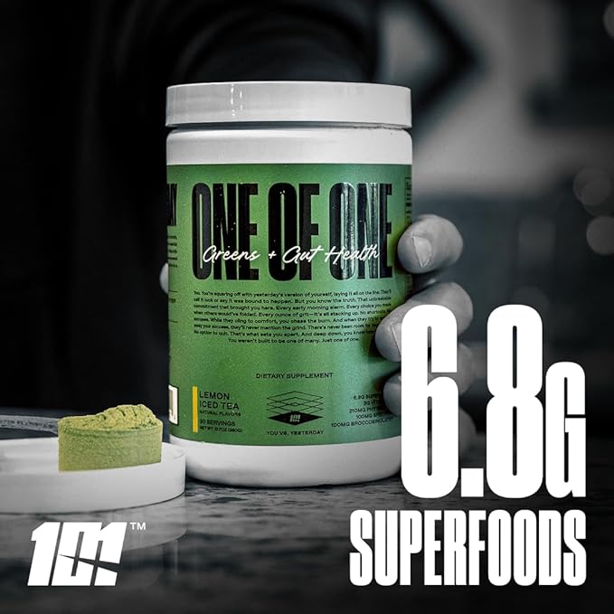 ONE of ONE Greens & Gut Health – Superfood Greens Powder with Prebiotics, Probiotics & Digestive Enzymes for Gut Health, Immunity & Energy, No Artificial Sweeteners - Pineapple, 30 Serving