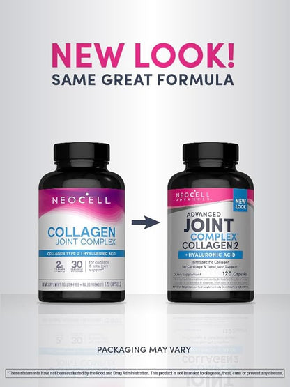 NeoCell Advanced Joint Collagen Complex Supplement | 120 Capsules | Type II and Hyaluronic Acid | for Men and Women