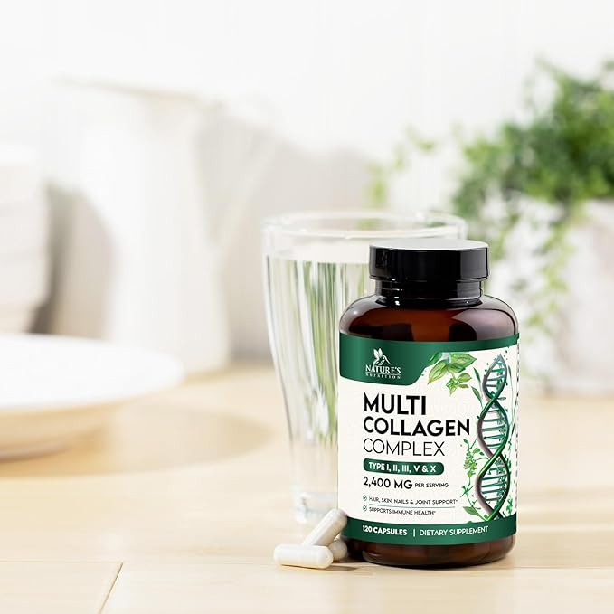 Collagen Peptides for Women & Men - Type I, II, III, V, X Multi Collagen, Hydrolyzed Collagen Supplement Supports Hair, Nail, Skin, Bone and Joint Health with Vital Nutrients & Proteins - 120 Capsules