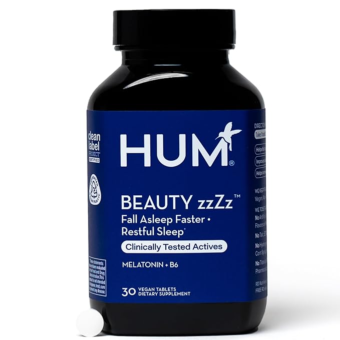 HUM Beauty zzZz - Melatonin Sleep Supplement with Blend of Vitamin B6 & Calcium - Non-GMO, Gluten-Free, Vegan (30 Tablets)