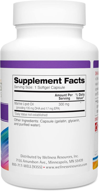 Wellness Resources DHA Kids - Sugar Free Omega 3 for Children - Mercury-Free Fish Oil - Brain Health Supplement & Immunity Supplement - Eye and Nerve Support - 90 Softgel Capsules Omega 3
