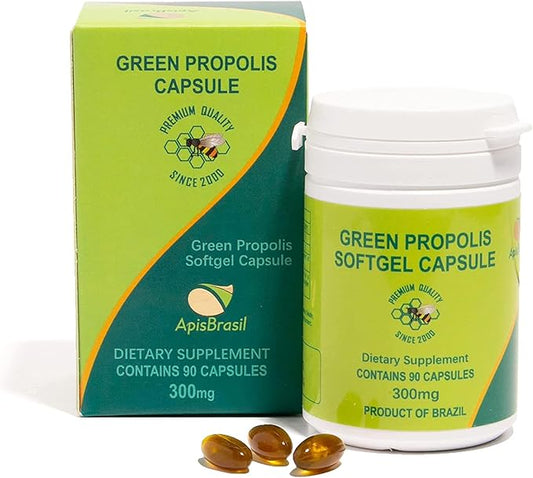 Brazilian Green Bee Propolis Capsule - 900mg/ Daily Per 3 Softgels Capsules- Natural Immune Support - 90 Count (Pack of 1)