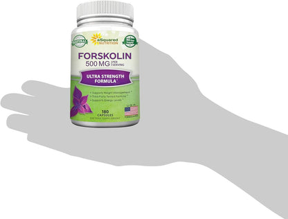 aSquared Nutrition Forskolin 500mg Max Strength-180 Capsules,Forskolin Supplement for Pure Weight Loss Fuel, Coleus Forskohlii Root - Forskolin Diet Pills, Belly Buster Fat Burner 2X Slim Trim Lose