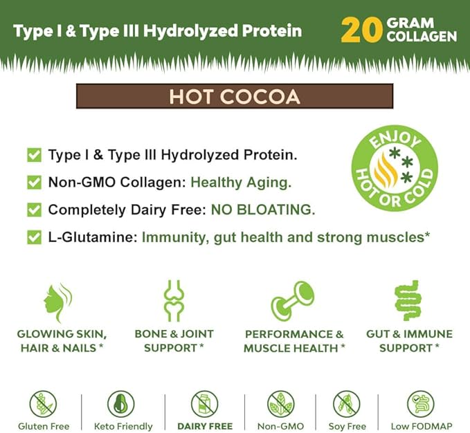MariGold Grass-fed Collagen Peptides Powder Hot Cocoa 1LB - 100% Pure, Type I & III Bovine Hydrolyzed Collagen, Non-GMO, Hormone Free, Soy Free, Gluten Free, Dairy Free, Keto-Friendly