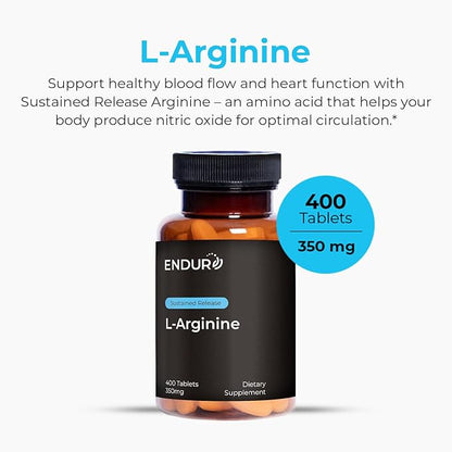 L - Arginine - 350mg Sustained Release Dietary Supplement for Optimal Absorption - Nitric Oxide Precursor*, 400 Tablets Company