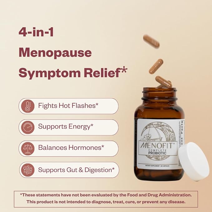MENOLABS MenoFit, Menopause Supplements for Women - 60 Capsules - Advanced Women’s Probiotic with Vitamins and Red Clover for Gut Health, Hot Flashes and Hormone Balance for Women