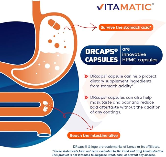 Vitamatic Lactobacillus Salivarius 2 Billion per DR Capsule - 60 Count - Digestive Support - Made with Prebiotic Inulin Fiber (2 Bottles)