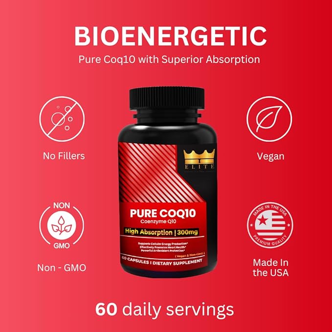 Crown Elite Premium High Absorption CoQ10 Ubiquinone Supplement - Boost Heart Health and Energy Production Naturally, Powerful Antioxidant | Non-GMO, Organic Vegan Capsules | 300mg, 2 Month Supply