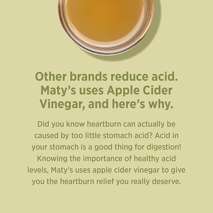 Matys Acid & Indigestion Relief Gummies, Safe Antacid for Occasional Acid Reflux & Heartburn in Adults & Kids 4 Years Old +, Low Sugar, Gluten Free, Vegan Gummy Made with Apple Cider Vinegar, 40 count