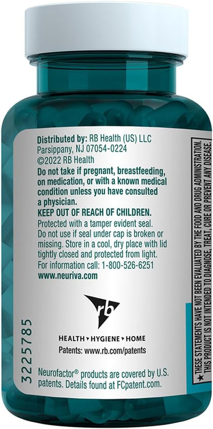 NEURIVA Plus Brain Supplement for Memory, Focus & Concentration + Cognitive Function with Clinically Tested Nootropics Phosphatidylserine and Neurofactor, VIT B6 & B12, 30 Count Capsules (2 Pack)