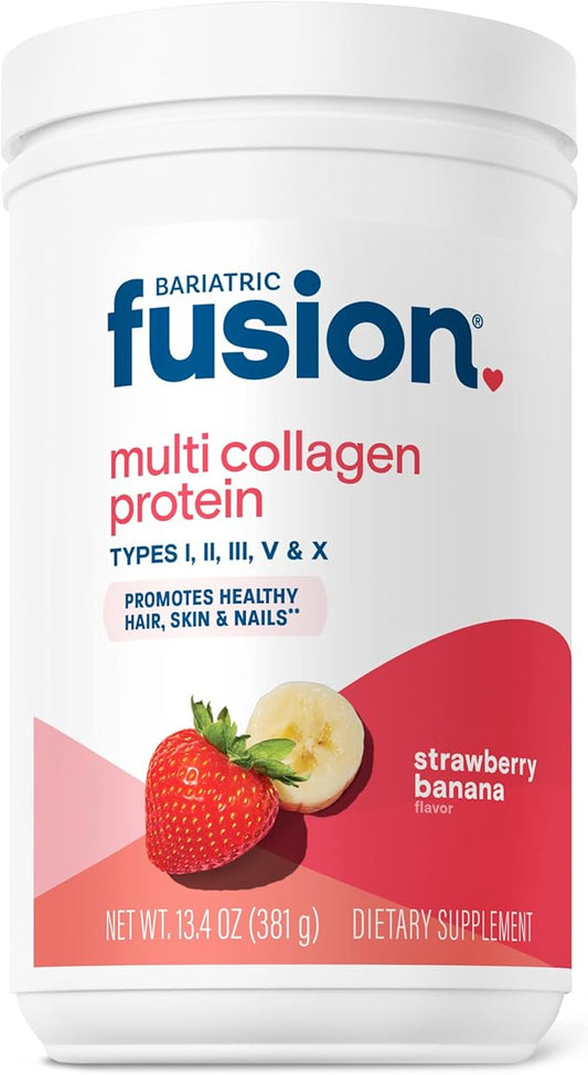 Bariatric Fusion Strawberry Banana Multi Collagen Protein Powder | Plus Joint Support Complex of MSM and Glucosamine | Dairy, Gluten & Soy Free | Non-GMO | 30 Servings