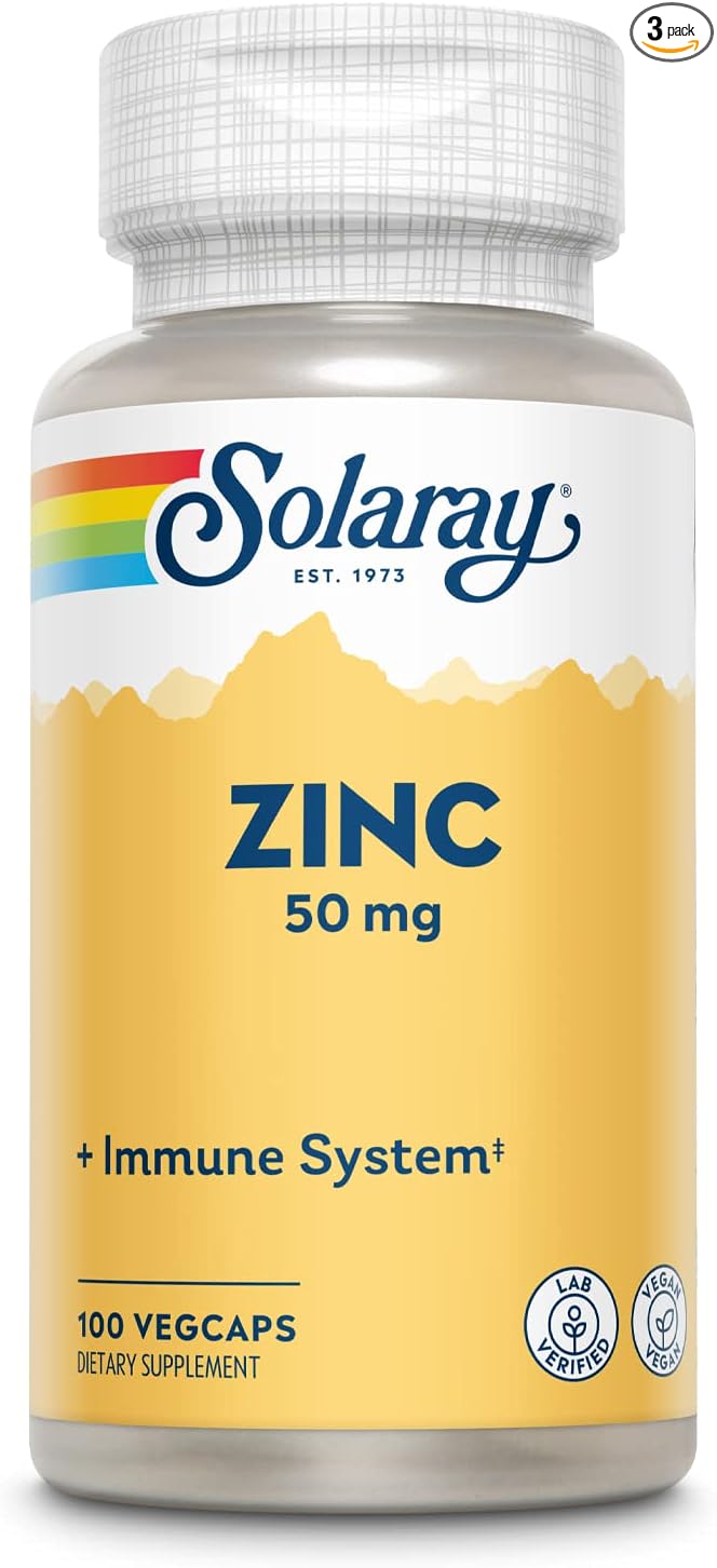 Zinc 50mg Solaray 100 Veg Cap - Pack of 3