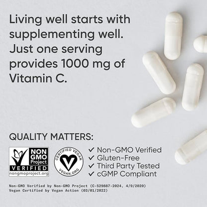Sports Research Vitamin C 1000mg - Non-GMO Project Verified Ascorbic Acid Vitamin C Supplement for Immune Support & Antioxidant Protection | Vegan Friendly, 8 Month Supply (240 Count)