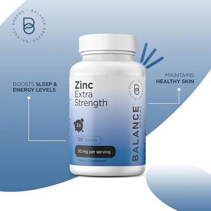 Zinc 50mg, 120 Vegetarian Tablets - Immune Support, Promotes Skin Health & Wound Healing, Extra Strength, Ultra-Absorbable (Pack of 6)