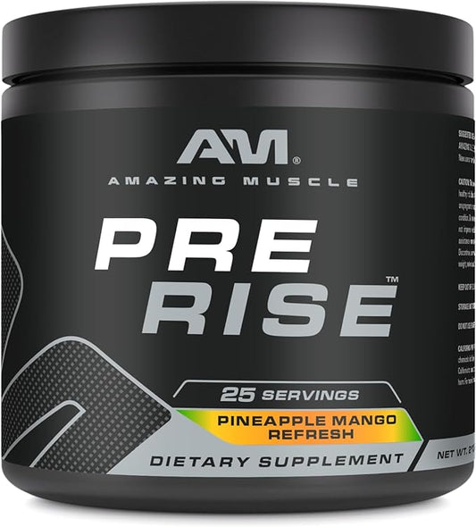 Pre Rise | Pre-Workout Powder Supplement with Caffeine & Beta-Alanine for Men & Women | 25 Servings (25 Servings, Pineapple Mango Refresh)
