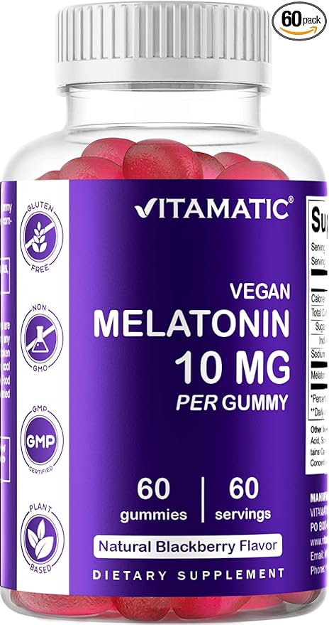 Vitamatic Melatonin 10 mg per Gummy - 60 Servings - 60 Vegetarian Gummies - Non-Habit Forming Supplement