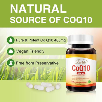 Lovita CoQ10 400mg Supplements | Easliy Absorbed Coenzyme Q10 Powder | Antioxidant Co Q10 Enzyme | Support Heart Health | Vegan | 60 Capsules