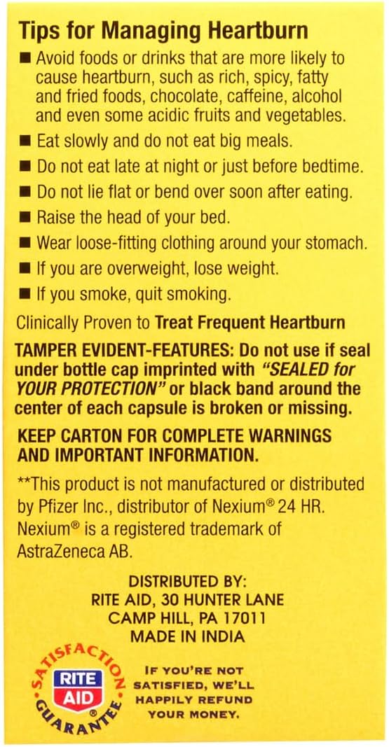 Rite Aid Acid Reducer Esomeprazole Magnesium, 20 mg - 14 Capsules, 3 Pack, 42 Count Total | Heartburn Relief