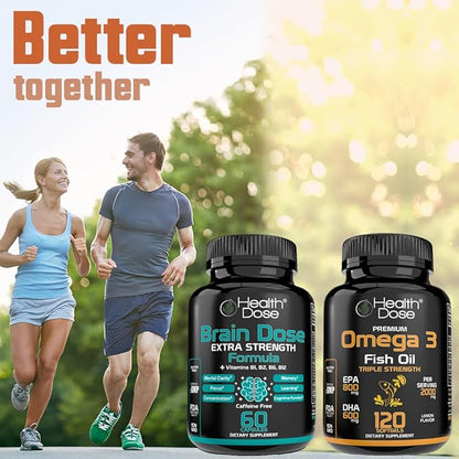 Brain Dose Premium Nootropics - Caffeine-Free Extra Strength Formula for Men & Women - Supports Brain Health, Cognitive Focus & Memory Retention, Pack of 5.
