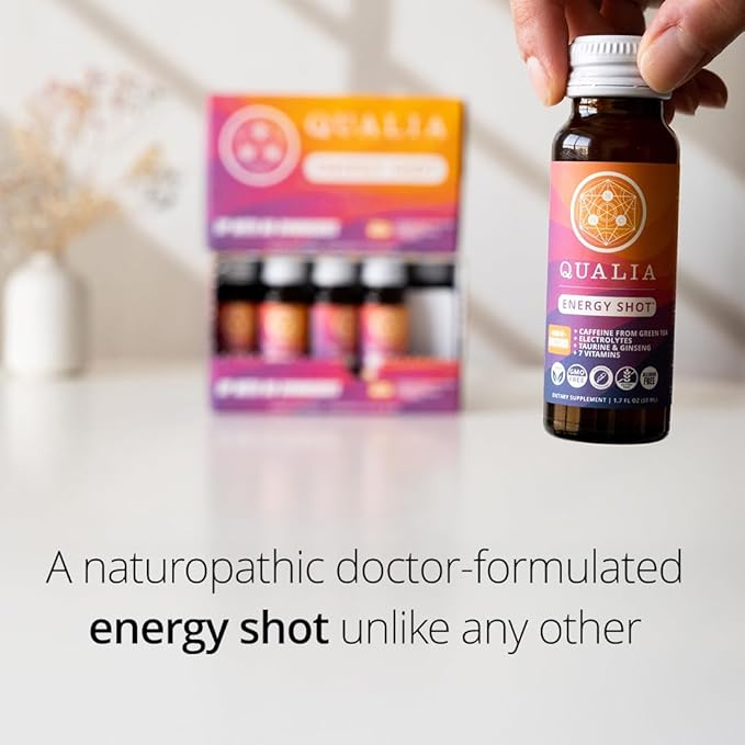 Qualia Energy Shot: Naturopathic Doctor-Formulated w/Ginseng, Lutein, Taurine, B. Vitamin Complex, Magnesium | Combats Brain Fog, Enhances Focus, Productivity | Zero Artificial Ingredients | 10 Shots