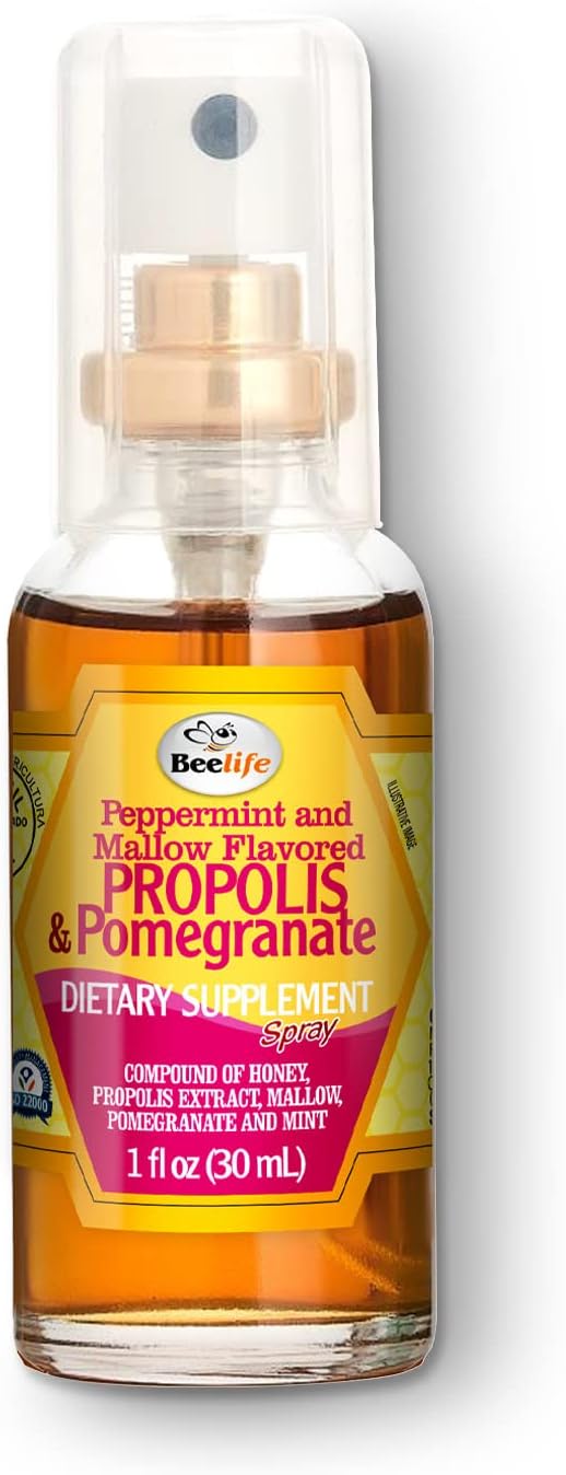 Beelife Propolis Throat Spray – Soothing Honey, Mint & Pomegranate - Natural Immune Support & Sore Throat Relief - Antioxidants, Rich in Flavonoids & Artepillin C, No Sugar, Gluten-Free, 1-Pack, 30ml