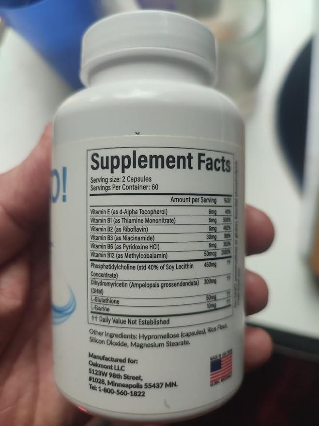120 Capsules. Better Morning and Hydration Pills. Dihydromyricetin, Taurine, Essential Phospholipids, Glutathione.