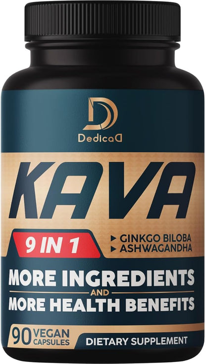 Kava Kava Capsules - 3 Month Supply - 9 Herbs with Ginkgo Biloba, Ashwagandha Root, Andean Cocoa, Graviola Leaf, Chamomile, Valerian, Lemon Balm & Skullcap - Support Mood & Immune - 90 Pills