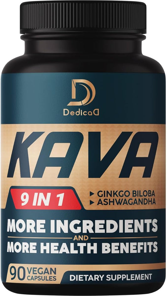 Kava Kava Capsules - 3 Month Supply - 9 Herbs with Ginkgo Biloba, Ashwagandha Root, Andean Cocoa, Graviola Leaf, Chamomile, Valerian, Lemon Balm & Skullcap - Support Mood & Immune - 90 Pills