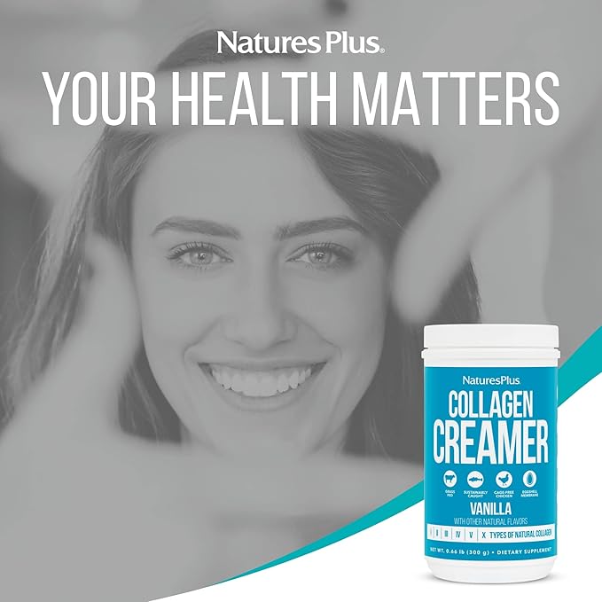 NaturesPlus Collagen Creamer, Vanilla - 0.66 lb Powder - Hair, Skin, Nail & Joint Health, Immune System Support - Non-GMO, Gluten Free - 12 Servings