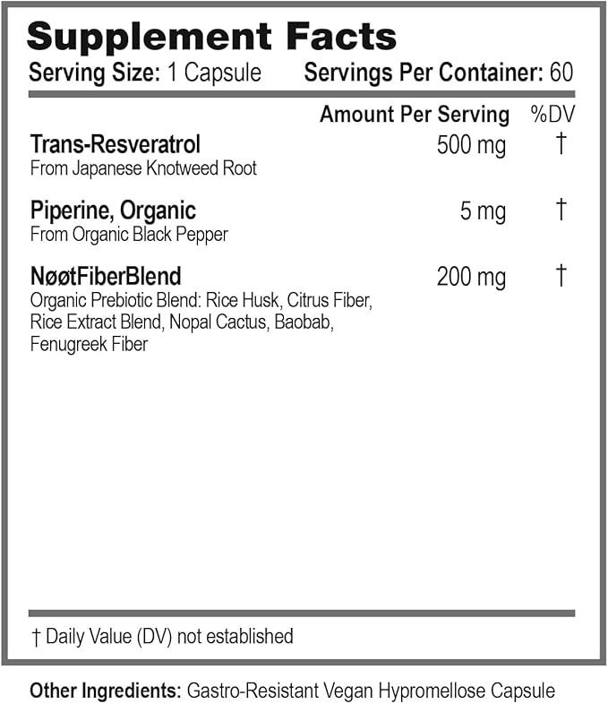 Trans Resveratrol Supplement 500mg Capsules - Longevity, Anti Aging, Brain & Heart Support, Cellular Health - Vegan Supplements & Antioxidants - 60 Capsules / 2 Month Supply