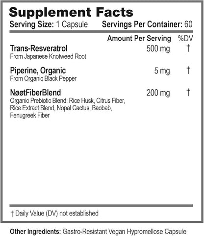 Trans Resveratrol Supplement 500mg Capsules - Longevity, Anti Aging, Brain & Heart Support, Cellular Health - Vegan Supplements & Antioxidants - 60 Capsules / 2 Month Supply