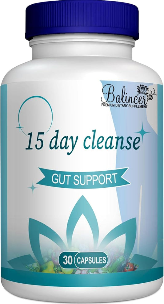 15 Day Cleanse, Gut and Colon Support, Advanced 15 Day Gut Cleanse Detox for Women & Men with Senna, Cascara Sagrada & Psyllium Husk, Non-GMO, 30 Capsules