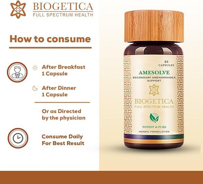 Amesolve Herbal Support for Secondary Amenorrhoea with Punarava and Asparagus Racemose - Helps Regulates The Menstrual Cycle - Non-GMO - 100% Vegan Ayurveda Supplement - 80 Capsules