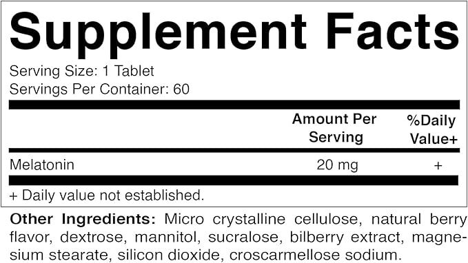 2-Pack High Potency Melatonin 20 mg – 60 Fast Dissolve Tablets Total Fast-Acting Sleep Support – Natural Berry Flavor | Vegetarian