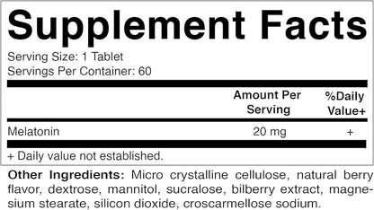2-Pack High Potency Melatonin 20 mg – 60 Fast Dissolve Tablets Total Fast-Acting Sleep Support – Natural Berry Flavor | Vegetarian