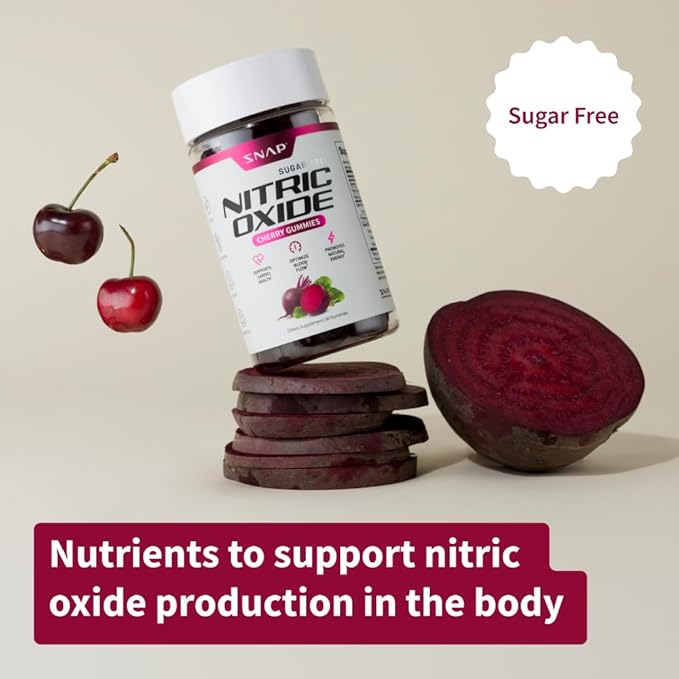 Snap Supplements Beet Root Gummies, Nitric Oxide Supplement w/Organic Beets, Vitamins, Pomegranate & Antioxidants for Energy, Heart Health & Circulation Support, 60 Sugar Free Gummies, 2 Pack, Cherry
