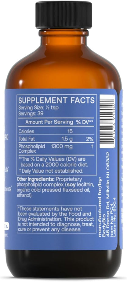 BodyBio Brain Supplement 4 oz. - Phospholipid Complex for Healthy Aging | Nootropics Booster | Enhance Focus, Memory, Cellular Repair Phosphatidylcholine for Increased Bioavailability