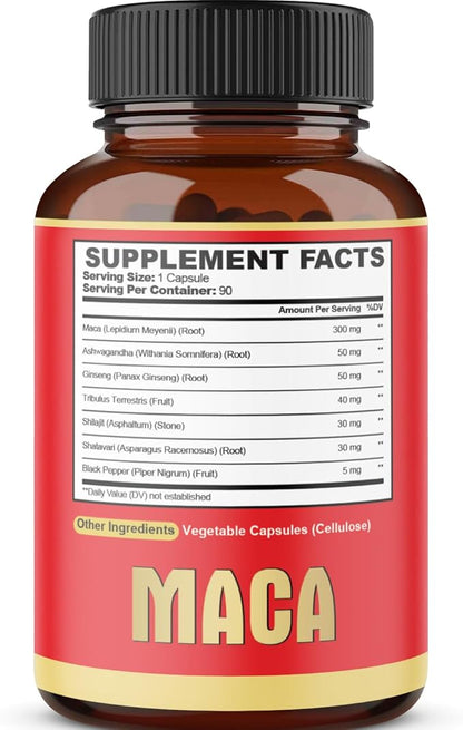 Maca Root Capsules - Supports Natural Health - Energy - Performance & Mood Supplement - Enhanced Blood Flow 3-Month Supply