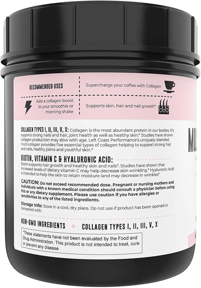 Multi Collagen Peptides Powder Types I, II, III, V, X Multi Collagen Protein Powder with Hyaluronic Acid, Biotin, Vitamin C, For Skin Hair Nails Joints and Gut Health - Keto, Non-GMO Supplement