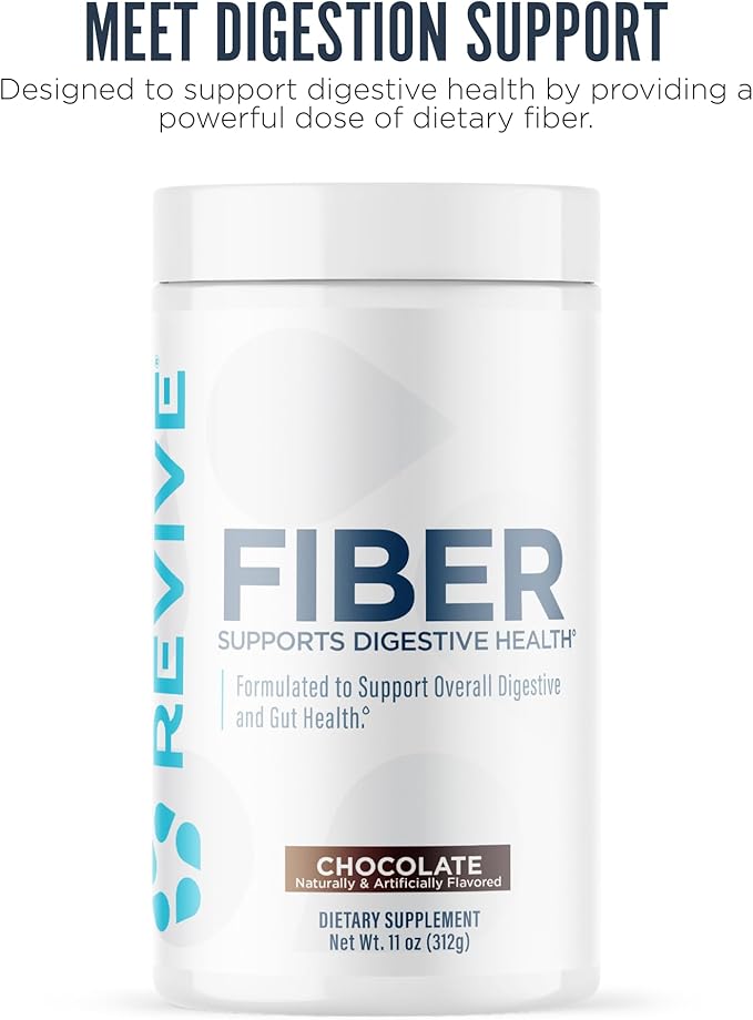 Revive MD Fiber Supplement for Digestive & Gut Health - 5g of Dietary Fiber Supports a Healthy Digestive System with Psyllium Husk & More - 30 Servings, Chocolate