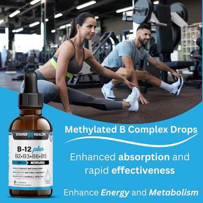 B12 Plus Liquid Vitamin B Complex Supplement - B Complex Vitamin Supplement - 2 Month Supply - Energy Support Supplement - Vegan - Non-GMO - Gluten Free - 2 Fl Oz